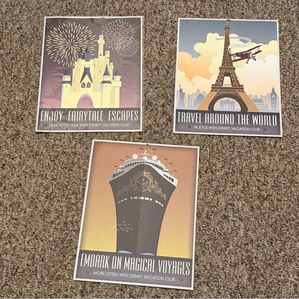 Vintage Disney Art Prints - travel around the world, Paris, cruise Disney castle